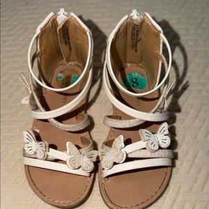 Girls White Butterfly Strappy Sandals with Glitter Accents